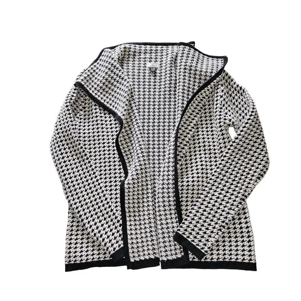 Houndstooth Open Front Long Sleeve Cardigan. Size Small. - Picture 3 of 6